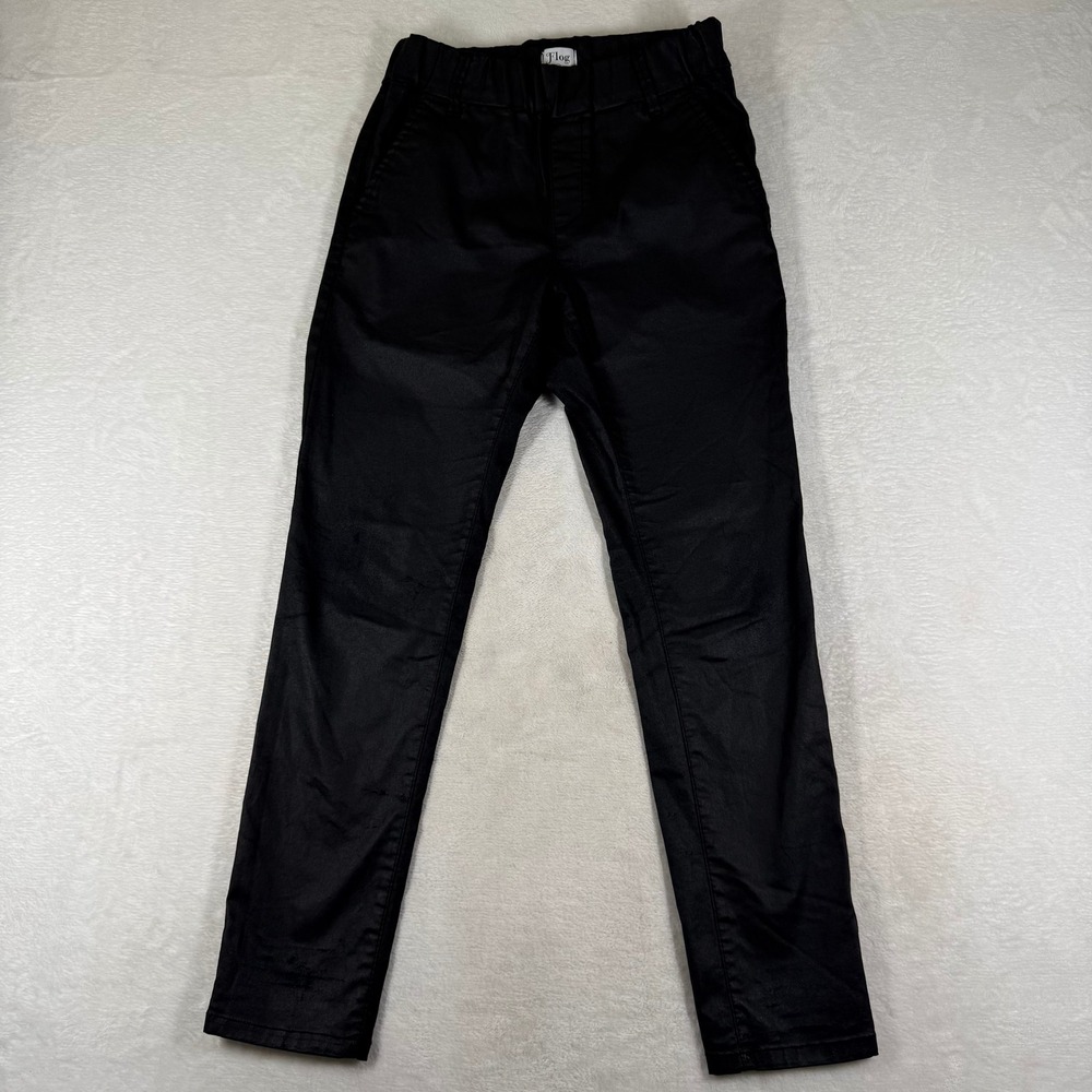 Flog Black Coated Cotton Lycra Skinny Trousers Pants Size 25 Made in Israel